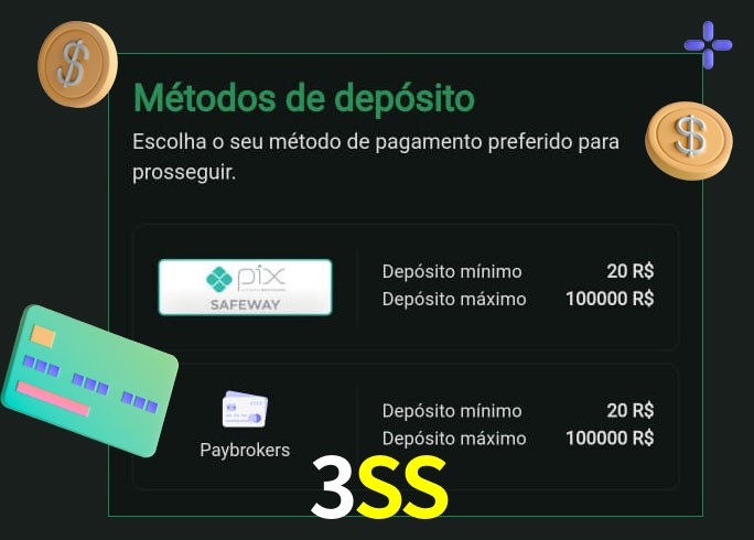O cassino 3SS oferece uma grande variedade de métodos de pagamento